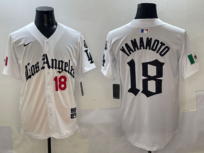 Men Los Angeles Dodgers #18 Yamamoto White Five generations Joint Name 2025 Nike MLB Jersey style 4